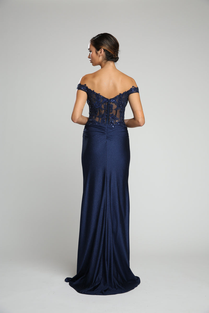 fiesta fashion blue dress Fiesta Fashion Royal Blue Jersey Metallic Gown with Jeweled Collar, Size L